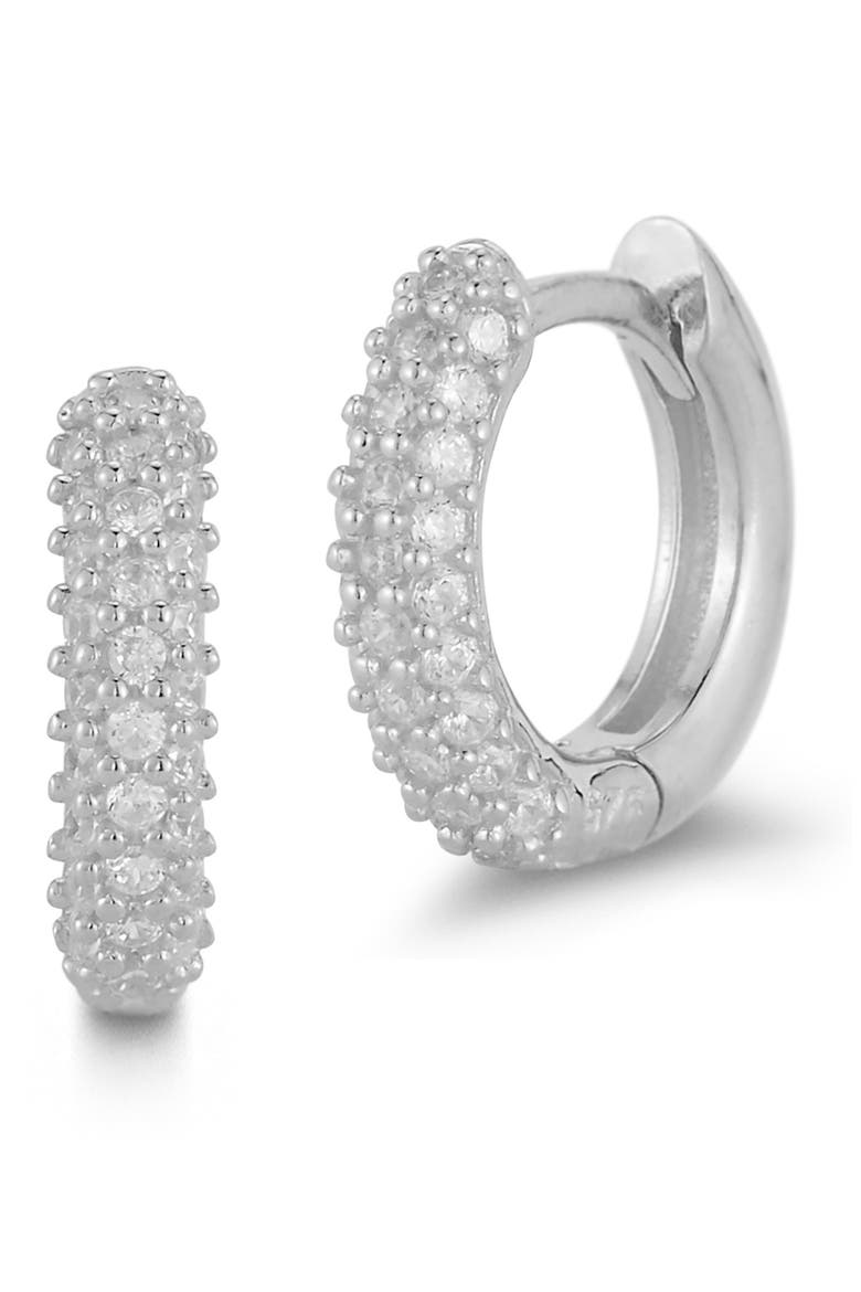 Pavé Cubic Zirconia Huggie Hoop Earrings, Main, color, SILVER