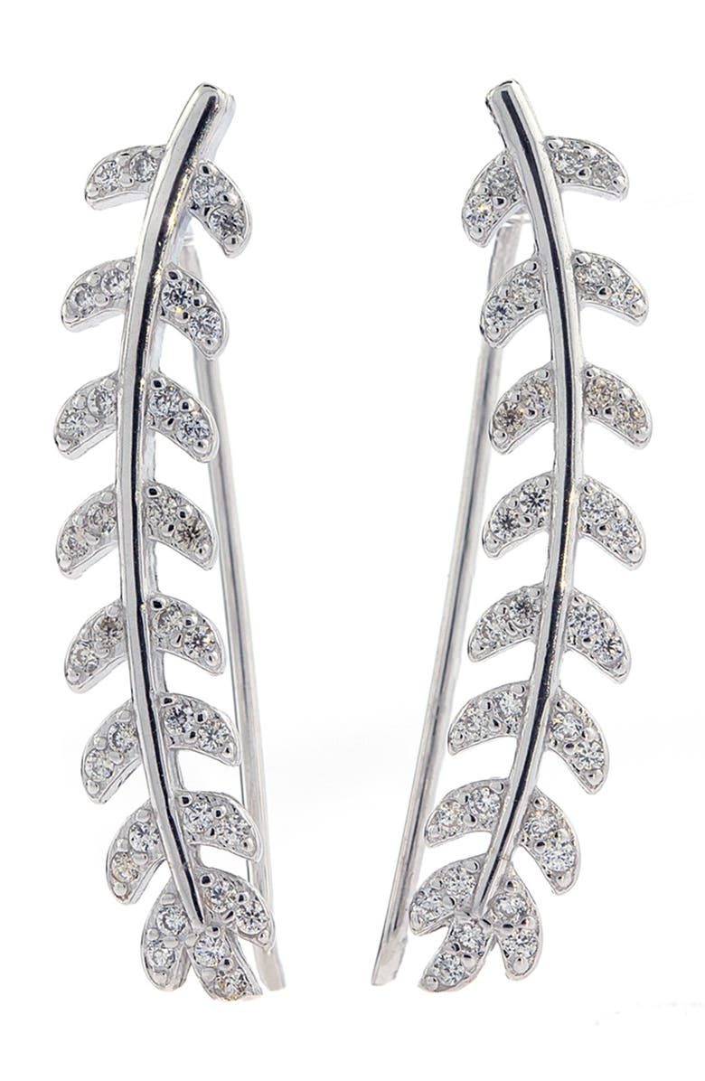 Adornia White Rhodium Plated Swarovski Crystal Accented Leaf Ear Climbers, Main, color,