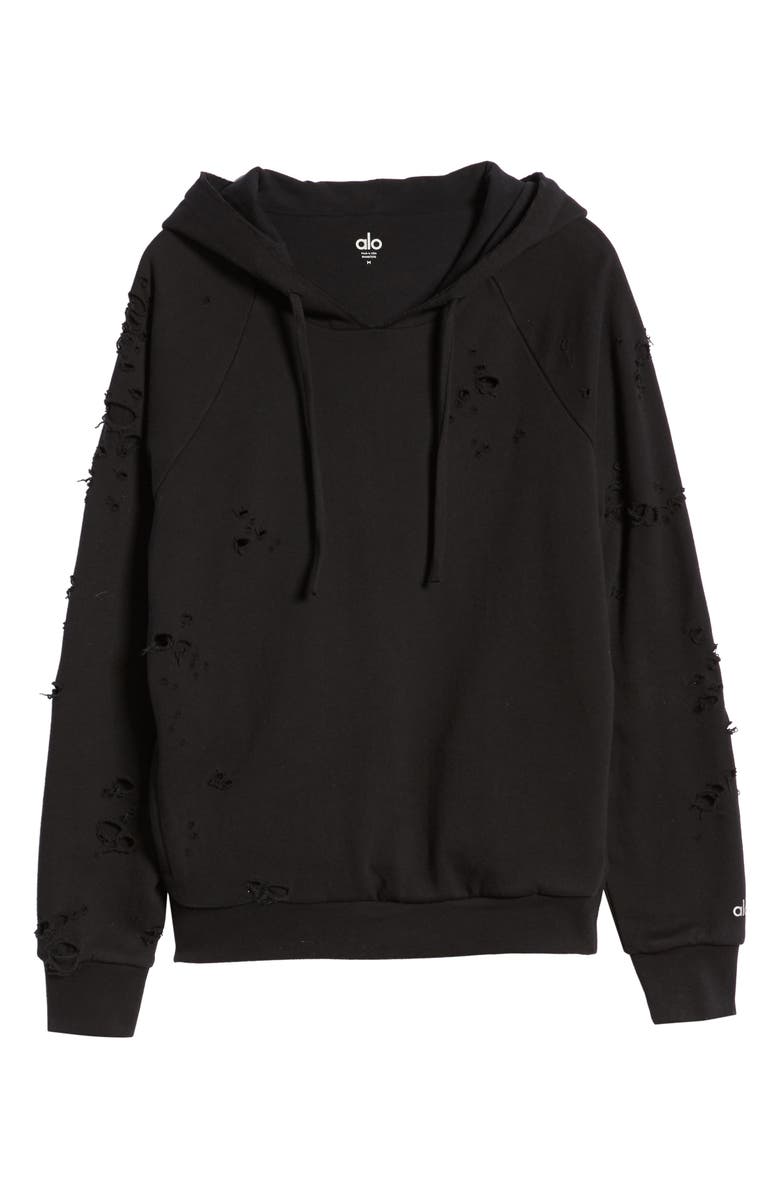 Alo Ripped Hooded Sweatshirt, Alternate, color, 