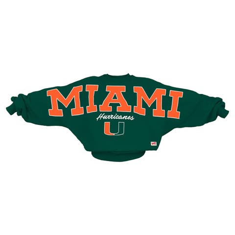 Women's Pressbox  Green Miami Hurricanes Flannigan Oversized Dolman Pullover Sweatshirt