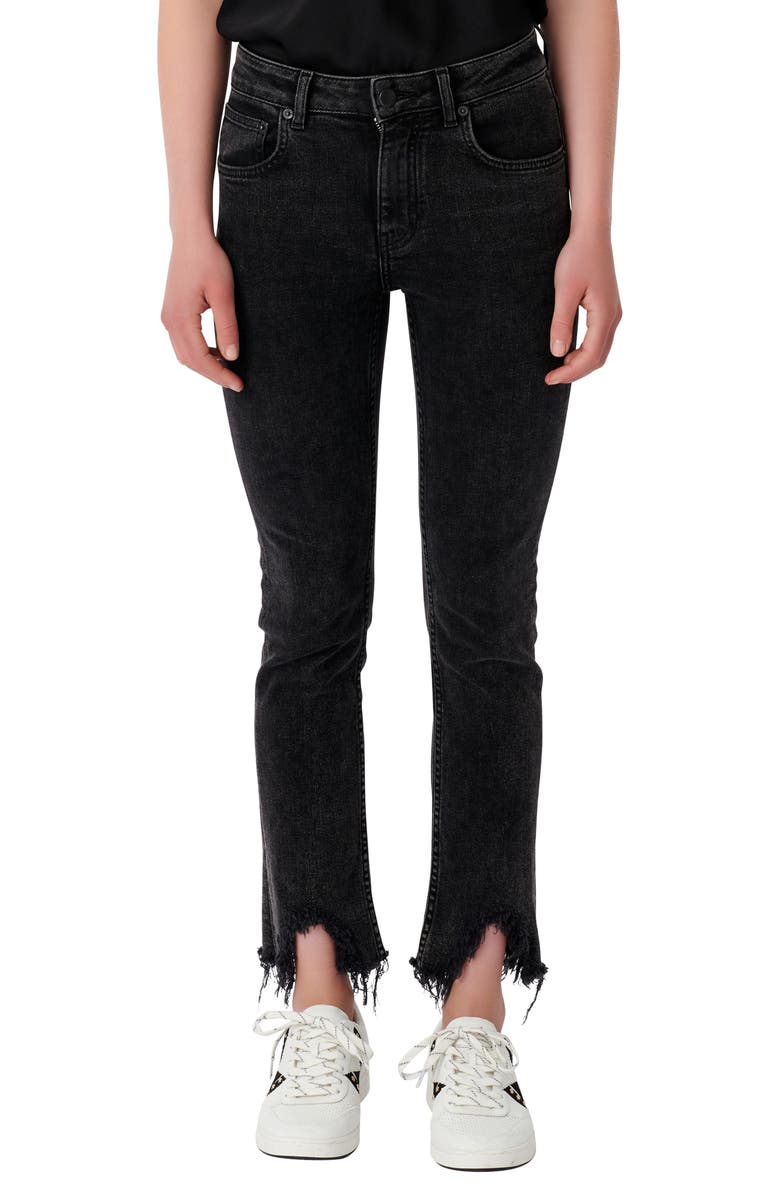 maje Ripped Hem Skinny Jeans, Main, color, 