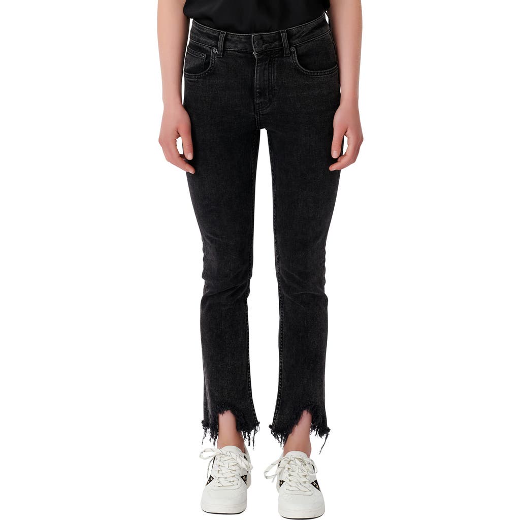 Maje Ripped Hem Skinny Jeans In Black