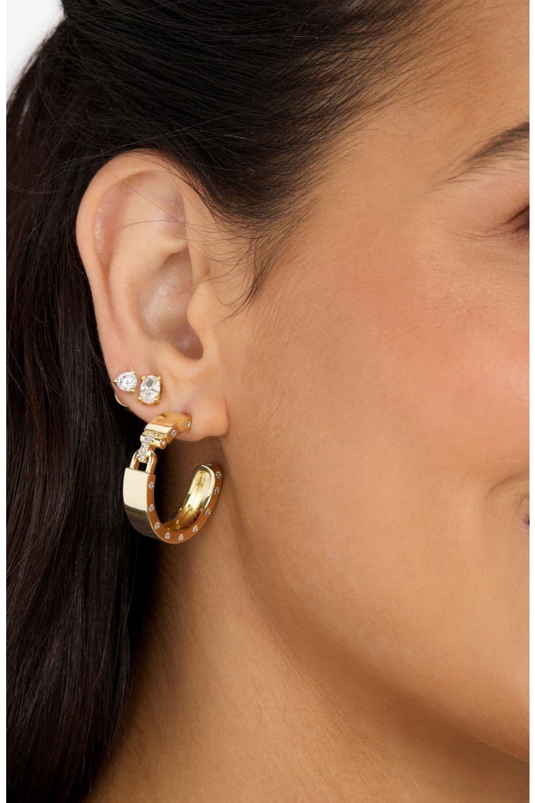 Ashley Lock Hoop Earrings, Alternate, color, GOLD-WHITE