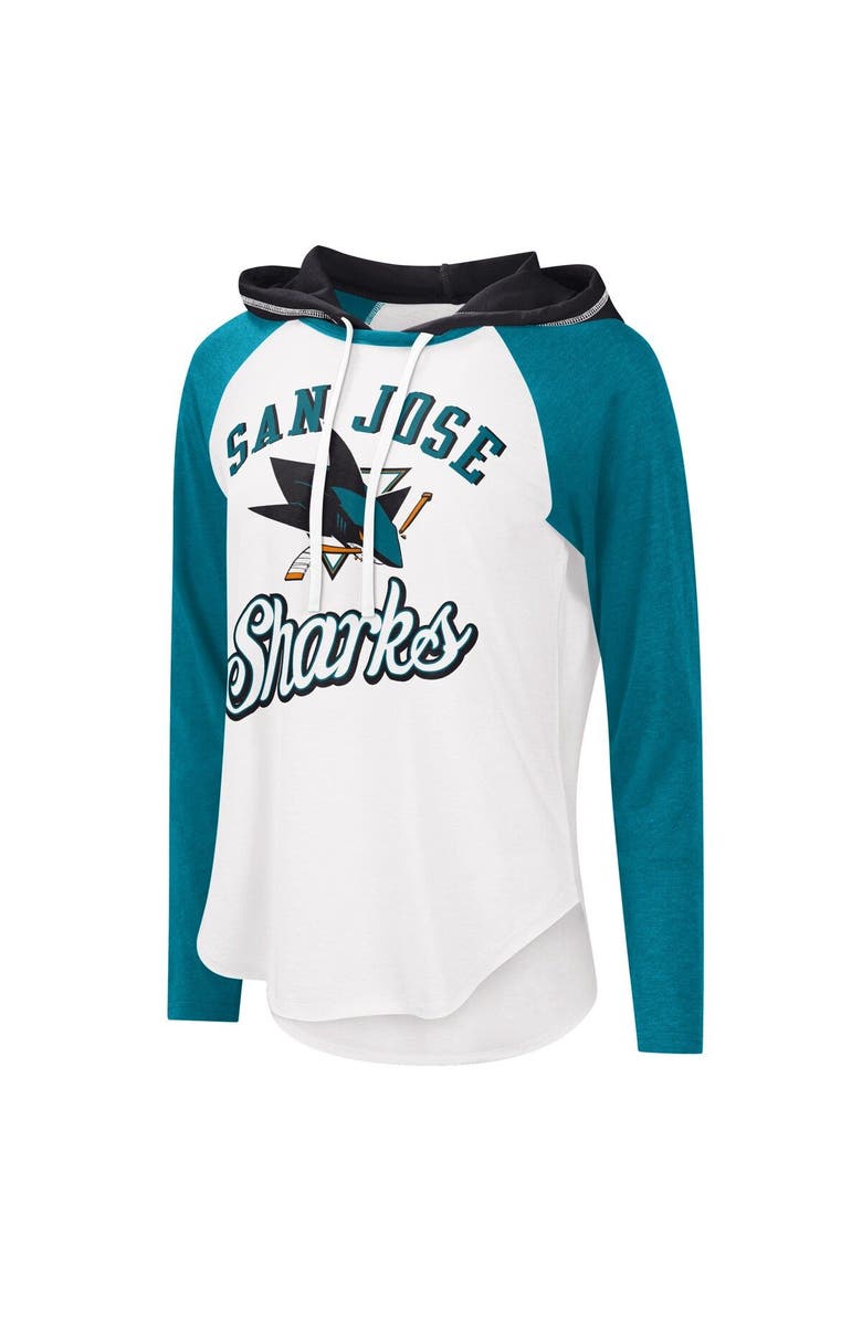 STARTER Women's G-III Sports by Carl Banks White/Teal San Jose Sharks MVP Raglan Lightweight Hooded T-Shirt, Alternate, color, White