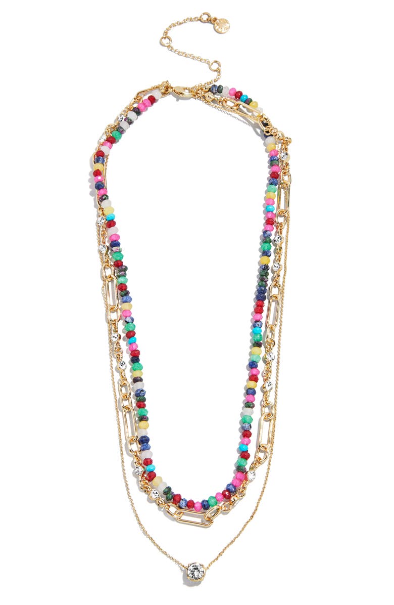 BaubleBar Portia Beaded Crystal Pendant Layered Necklace, Main, color, Gold Multi