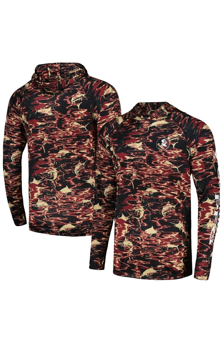 Columbia Men's Columbia Black Florida State Seminoles PFG Terminal Tackle Omni-Shade Rippled Long Sleeve Hooded T-Shirt, Alternate, color, 