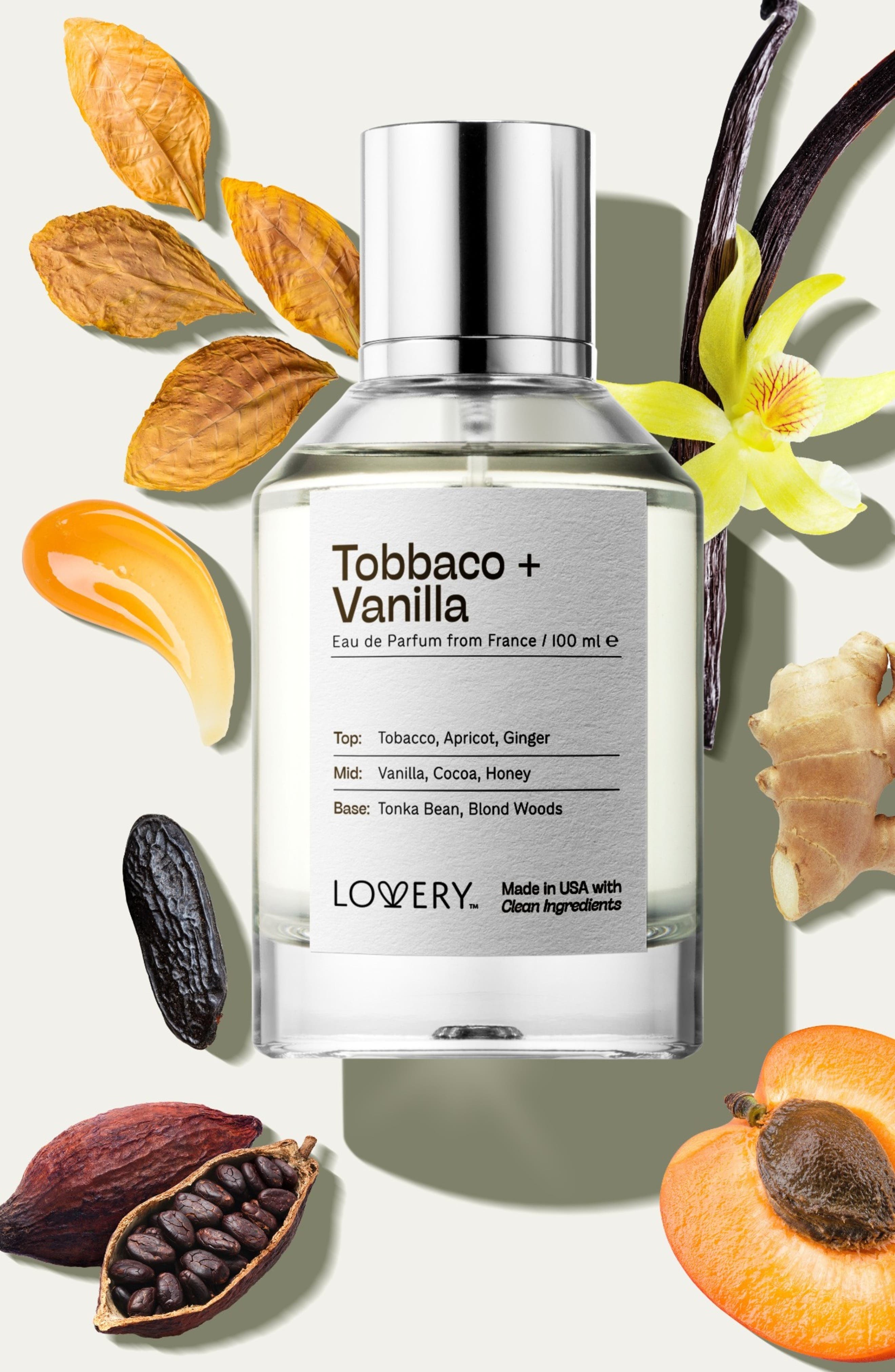 Lovery Tobacco and Vanilla Eau de Parfum, Made in USA, 3.4 oz