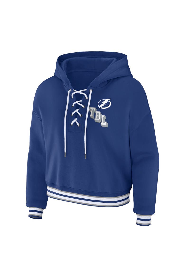 Women's WEAR by Erin Andrews Blue Tampa Bay Lightning Lace-Up Pullover Hoodie, Alternate, color, Blue