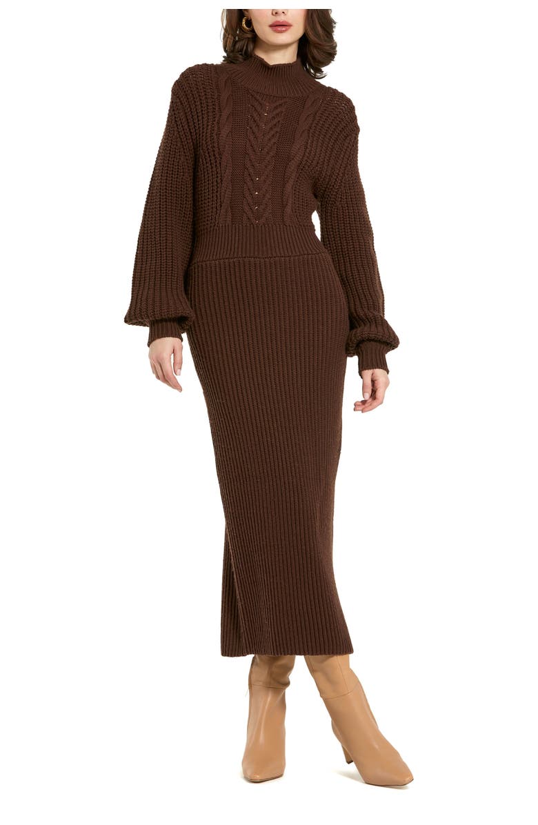 Mac Duggal Long Sleeve Turtle Neck Knit Midi Dress, Main, color,