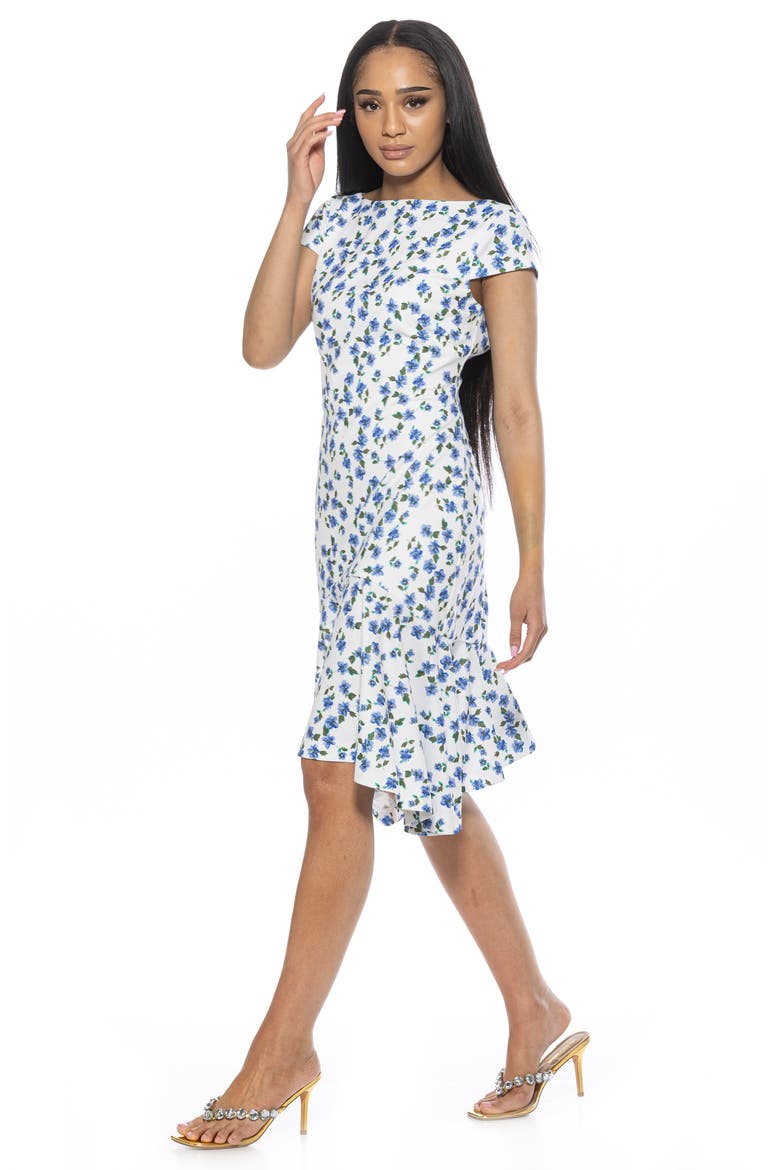 Renata Cap Sleeve Handkerchief Hem Knit Dress, Alternate, color, BLUE DITZY