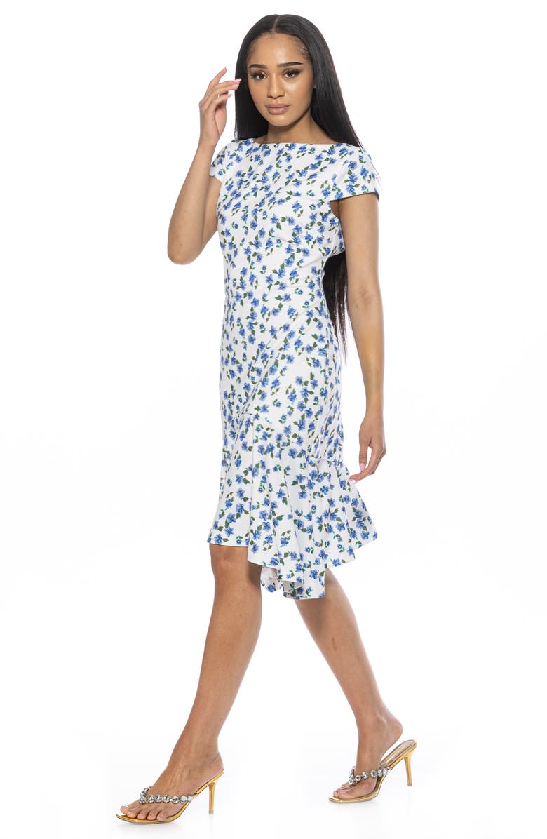 Alexia Admor Renata Cap Sleeve Handkerchief Hem Knit Dress, Alternate, color, Blue Ditzy