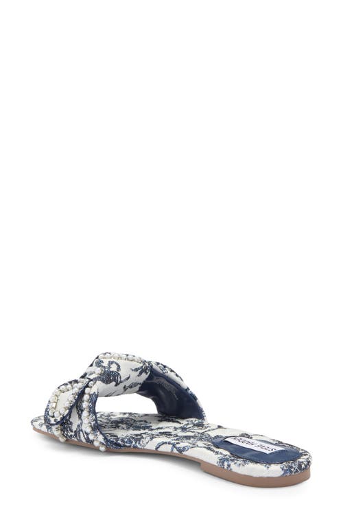 Steve Madden Misha Blue Multi Floral Knotted Pearl Slide Sandals In Blue Multi