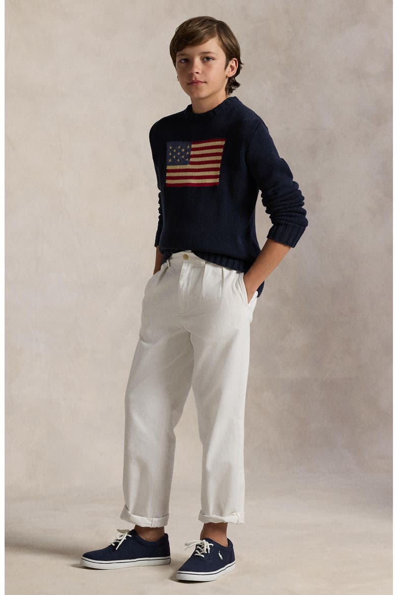 Kids' American Flag Cotton Crewneck Sweater, Alternate, color, HUNTER NAVY