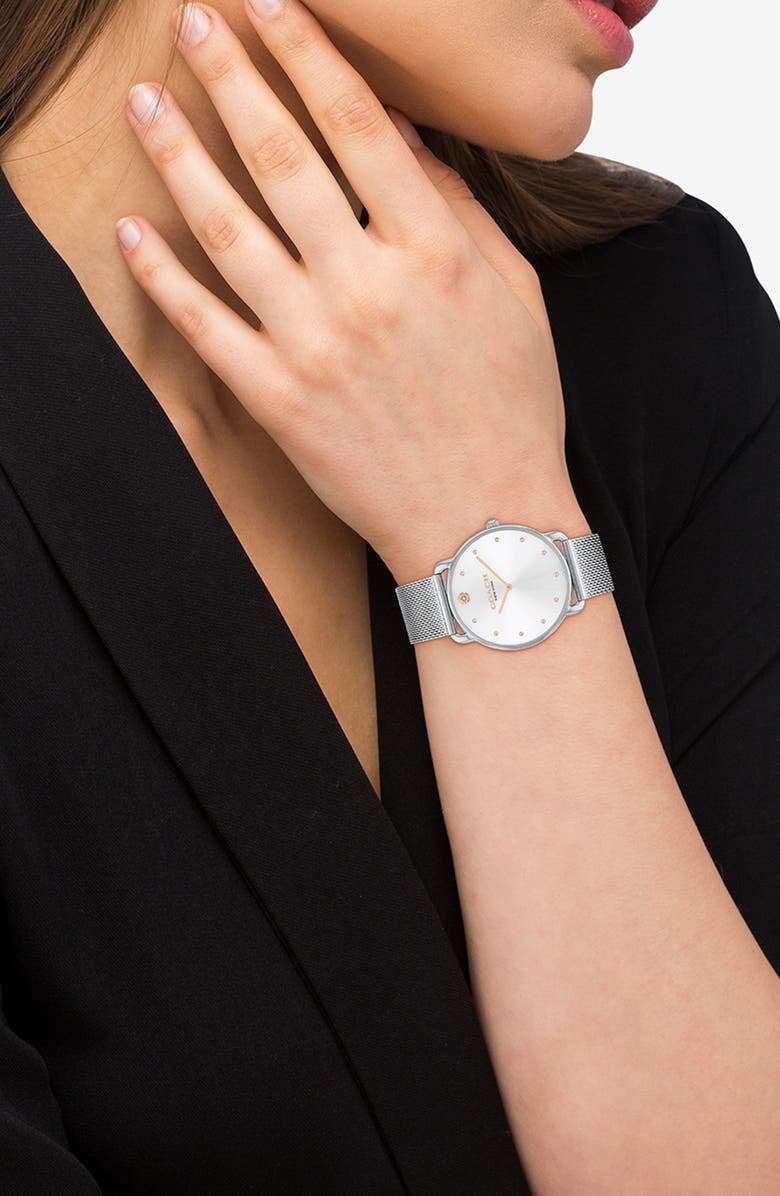 COACH Elliot Mesh Strap Watch, 36mm, Alternate, color, Silver White