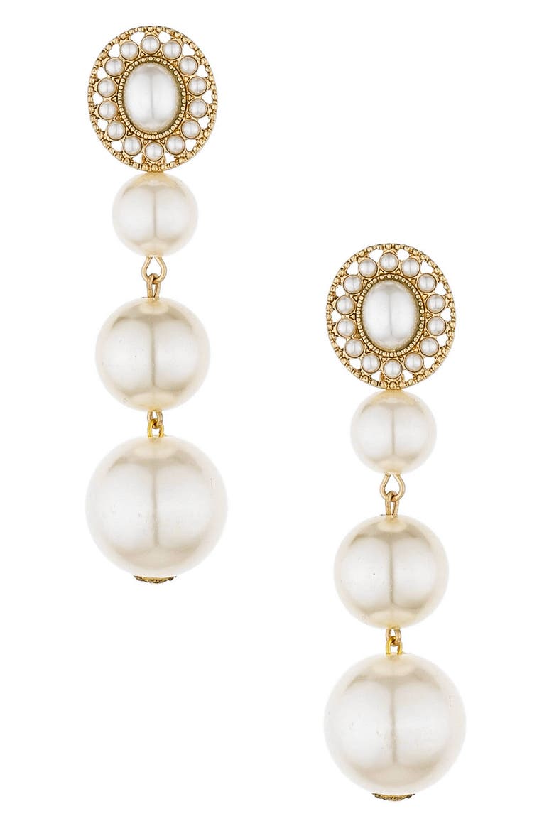 Triple Imitation Pearl Drop Earrings, Main, color, GOLD