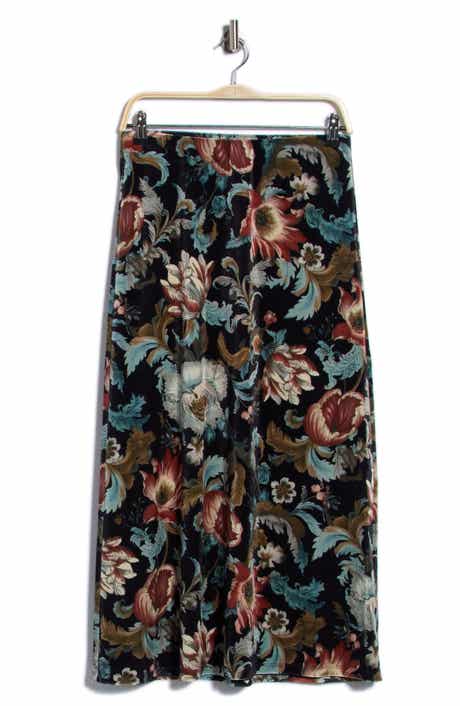 Floral Stretch Velvet Midi Skirt