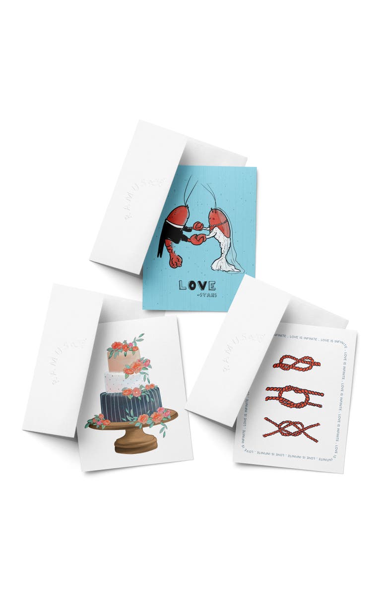 Ramus & Co Wedding Greeting Card Pack (3ct) "Lobster Love, Cake, Knot", Main, color, Multi-Pack