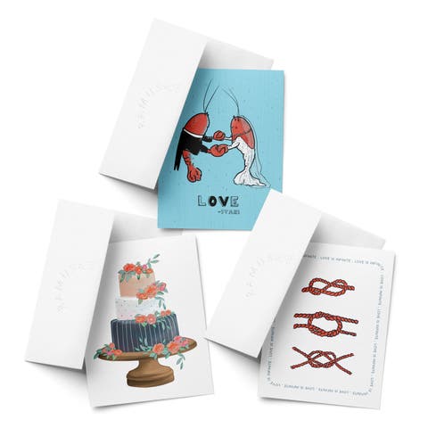 Wedding Greeting Card Pack (3ct) "Lobster Love, Cake, Knot"