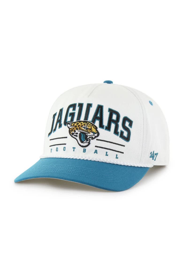 Men's '47 White/Teal Jacksonville Jaguars Roscoe Two-Toned Hitch Adjustable Hat, Main, color, White