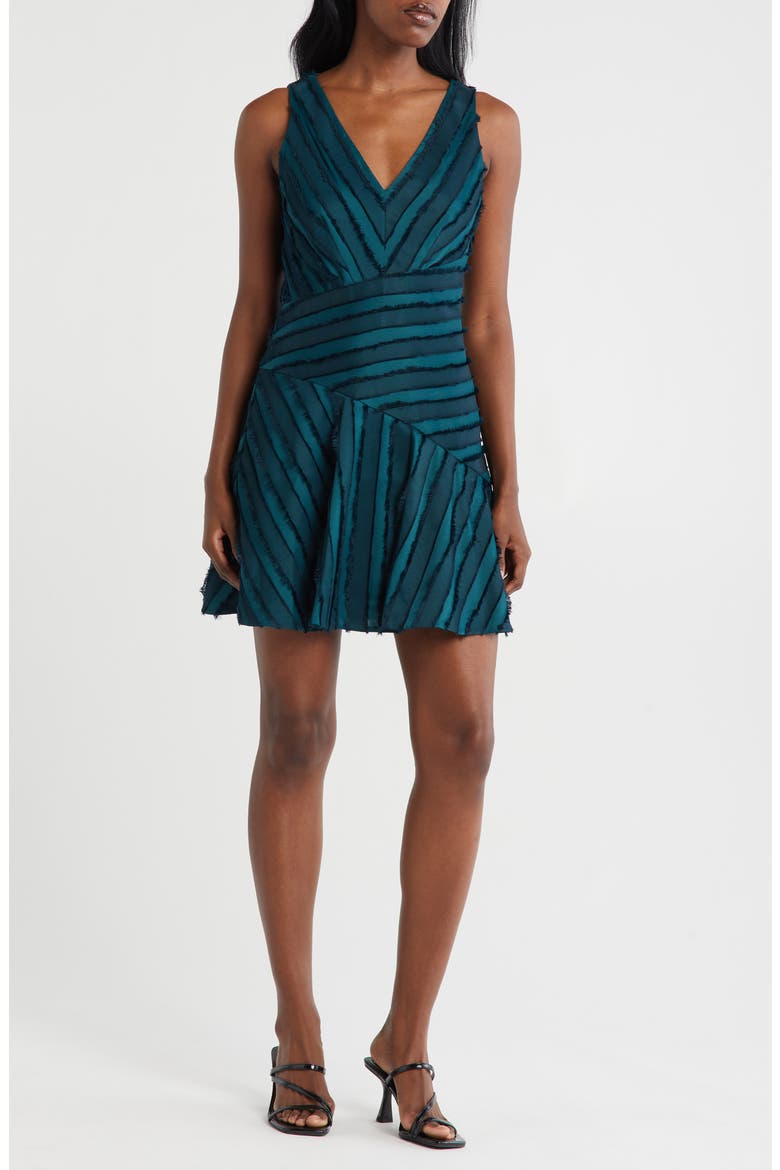 Sleeveless Eyelash Fringe Fit & Flare Dress, Main, color, GREEN NAVY COMBO