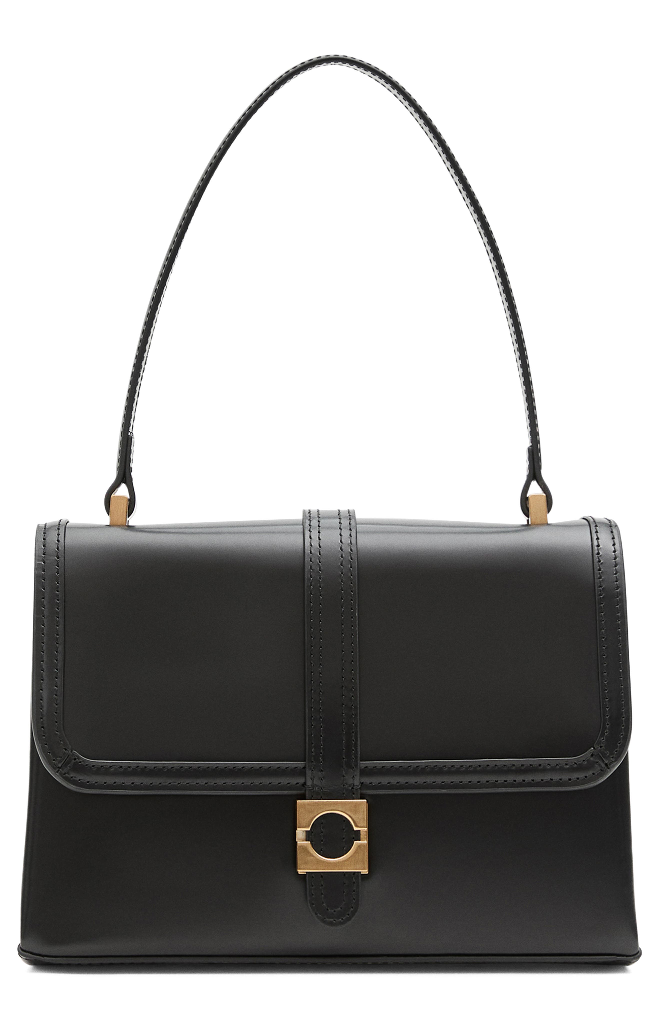 MANGO Leather Top Handle Bag, Main, color, 