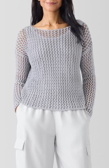 Eileen Fisher Bateau Neck Cotton Sweater In Nimbus