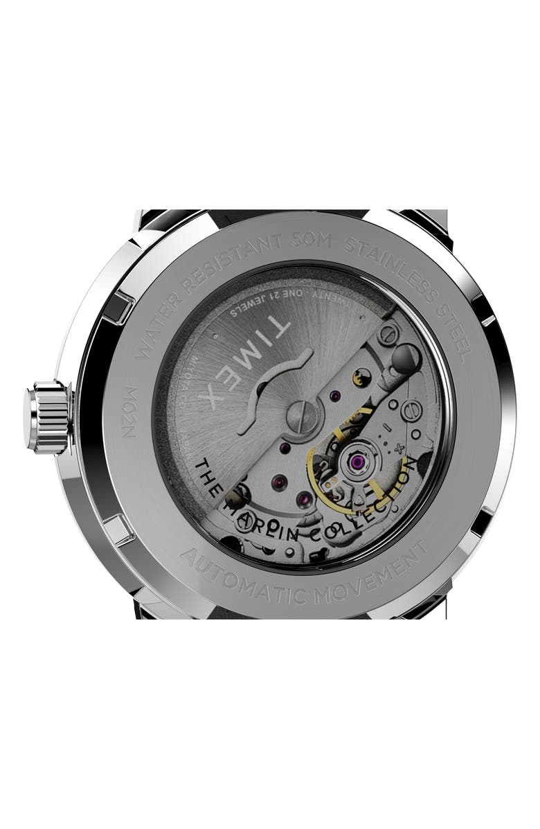 Timex<sup>®</sup> Marlin Automatic Leather Strap Watch, 40mm, Alternate, color, Silver/ Green/ Black