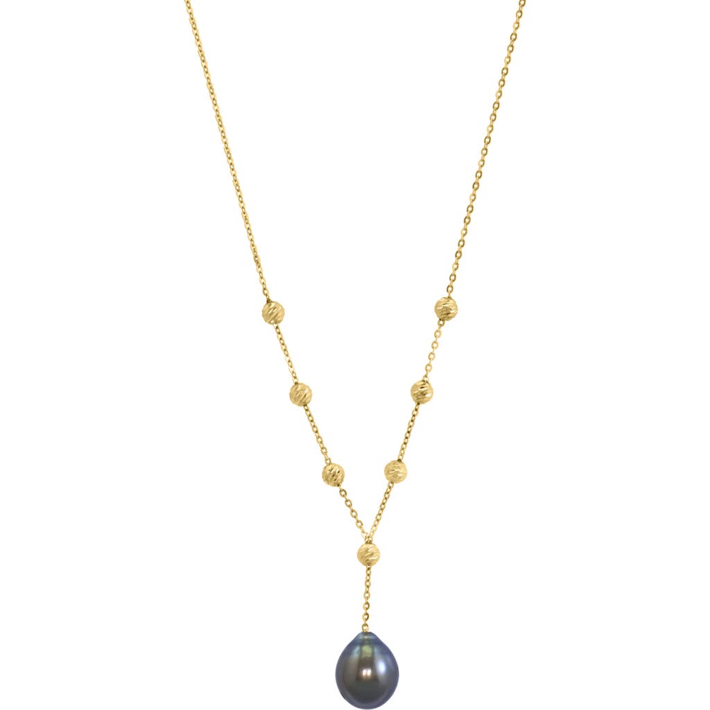 Effy 14k Gold Station Bead 10mm Black Tahitian Pearl Y-drop Necklace In Black