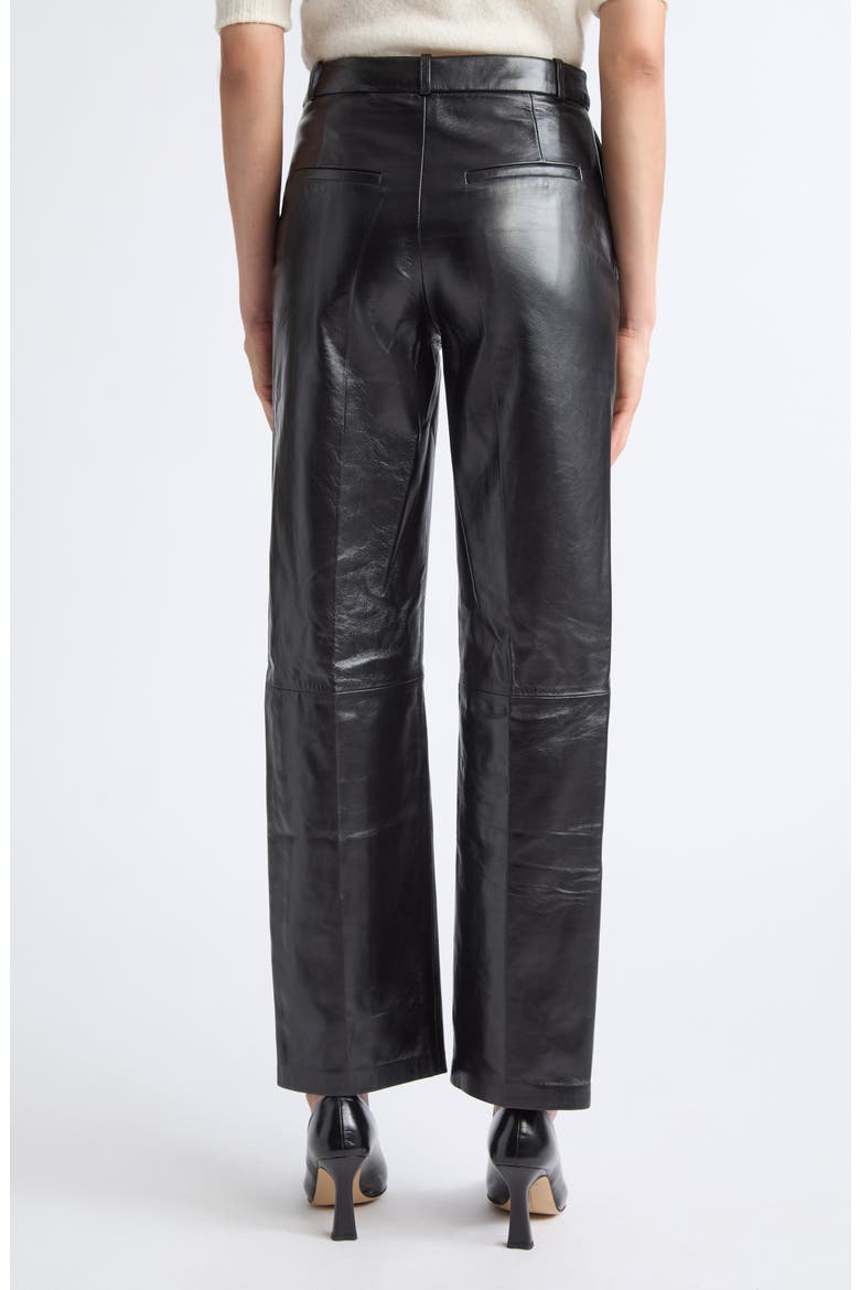 Cami Straight Leg Lambskin Leather Pants, Alternate, color, BLACK