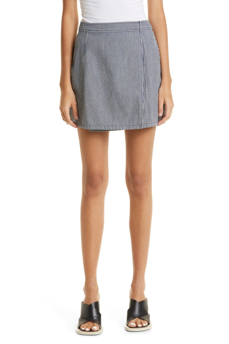 Ticking Stripe Wrap Miniskirt, Main, color, NAVAL BLUE
