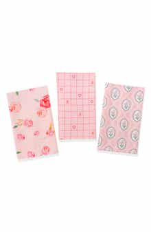 Tiramisu Rosy Whimsy Set of 3 Cotton Waffle Kitchen Towels