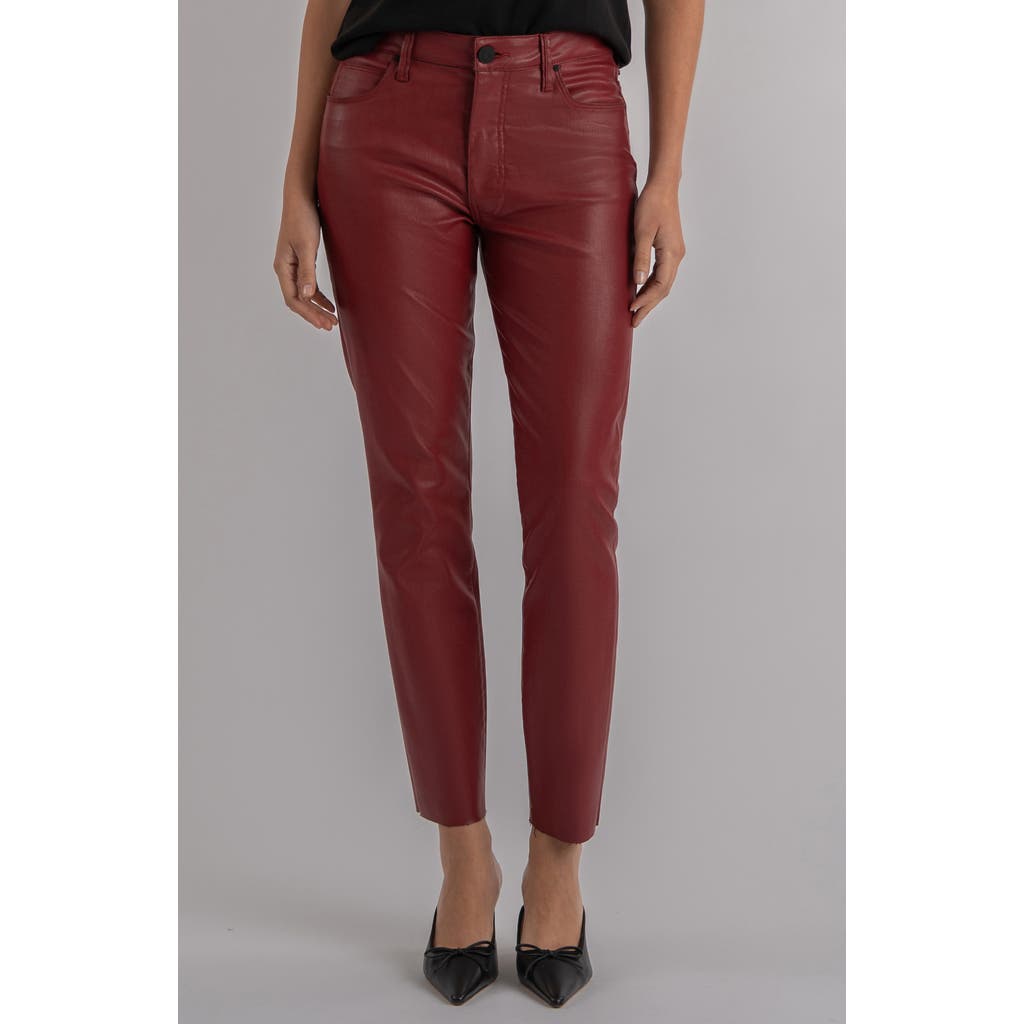 Kut From The Kloth Charlize Coated Raw Hem Ankle Cigarette Jeans In Red