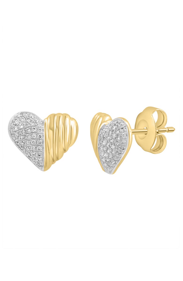 EFFY 14K Gold Diamond Heart Stud Earrings, Alternate, color, Gold