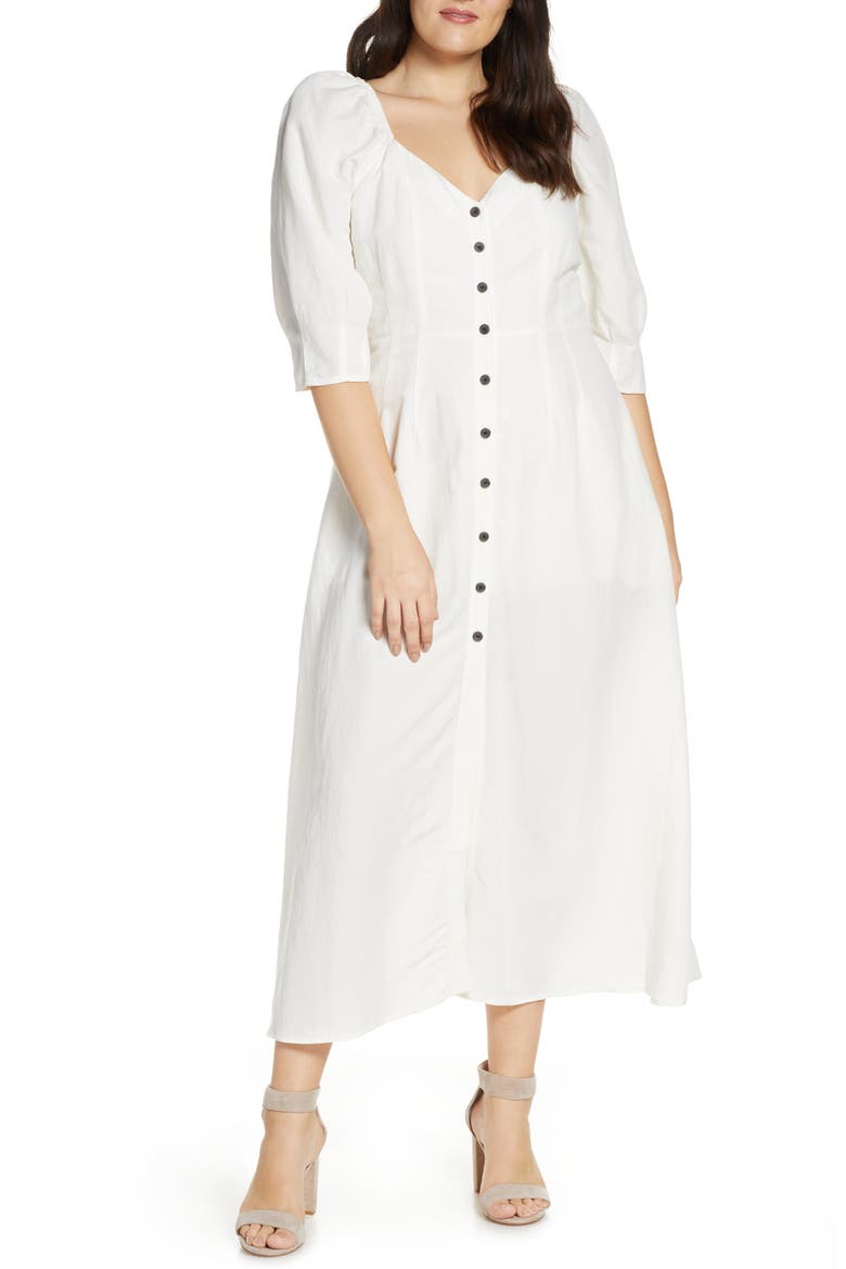Puff Sleeve Dress (Nordstrom Exclusive), Alternate, color, IVORY