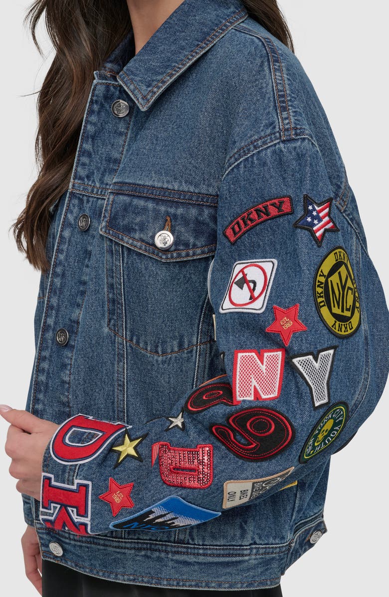 DKNY Patch Detail Denim Trucker Jacket, Alternate, color,