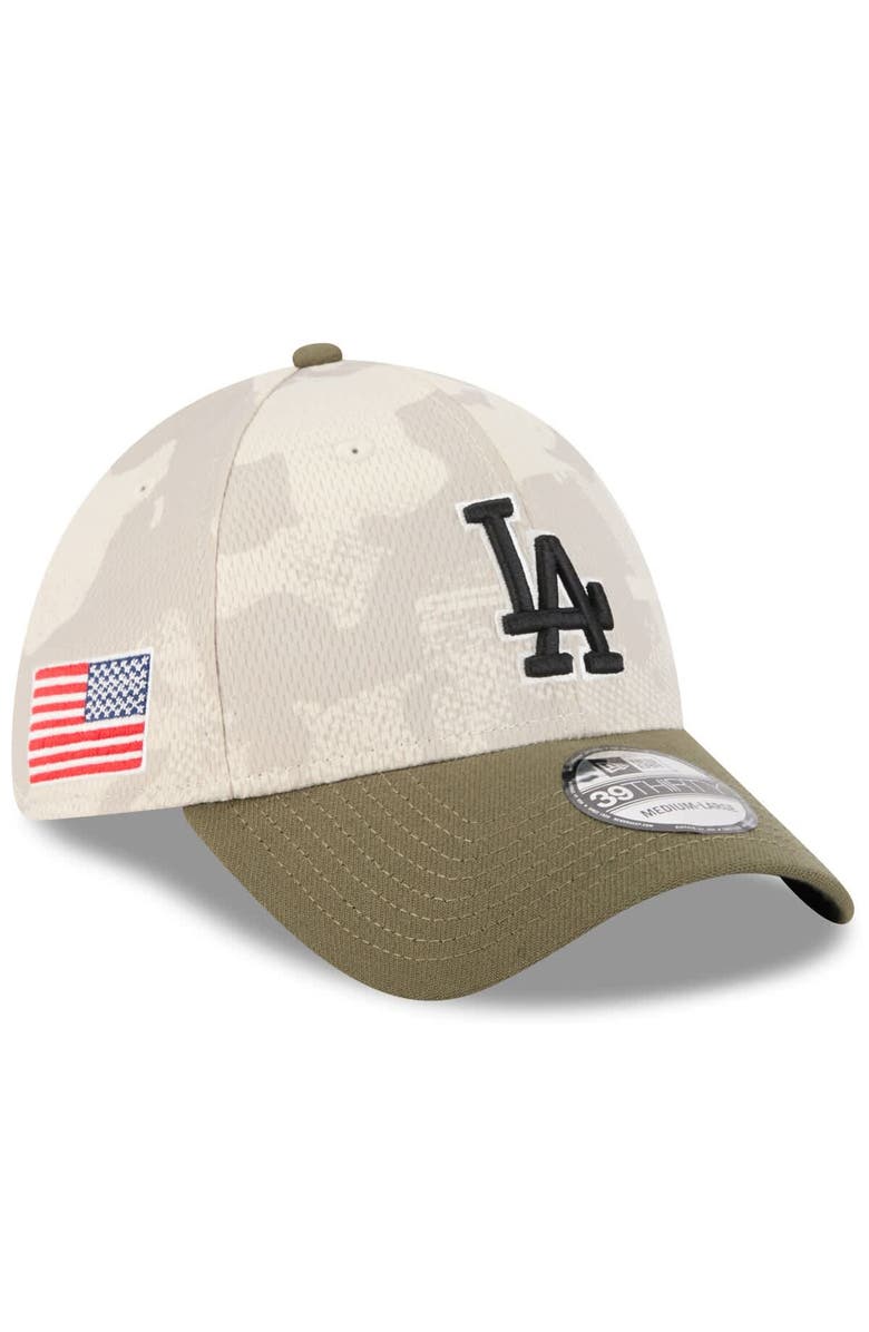 New Era Men's New Era Light Beige/Olive Los Angeles Dodgers 2025 Armed Forces Day 39THIRTY Flex Hat, Alternate, color, Light Beige
