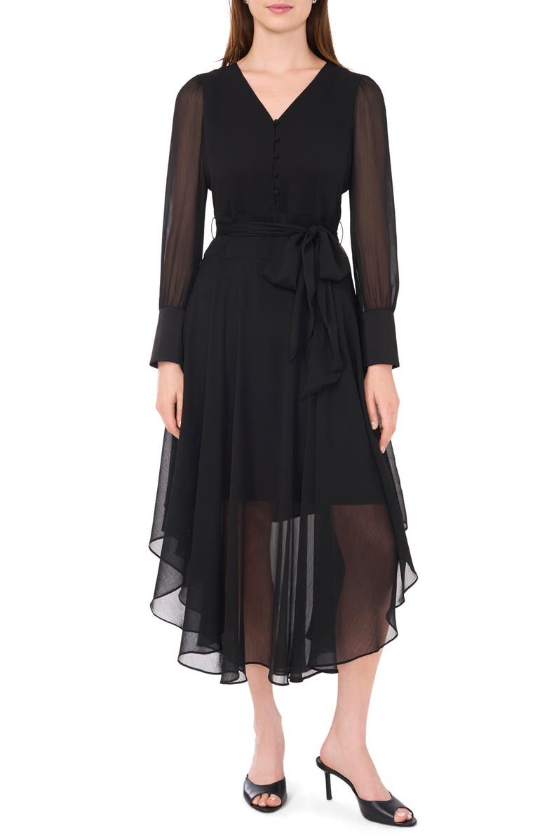 Halogen<sup>®</sup> Tie Waist Long Sleeve Maxi Dress, Main, color, Rich Black
