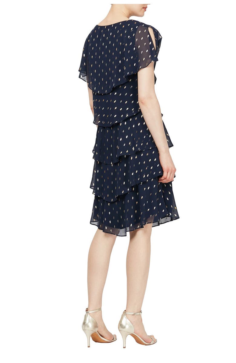 SL FASHIONS Polka Dot Tiered Georgette Dress, Alternate, color, Navy Gold