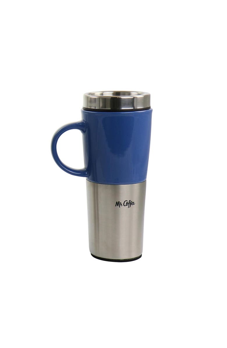 Mr. Coffee Travertine 16 oz Stoneware & Stainless Steel Travel Mug with Lid set of 3 Assorted, Alternate, color, Blue