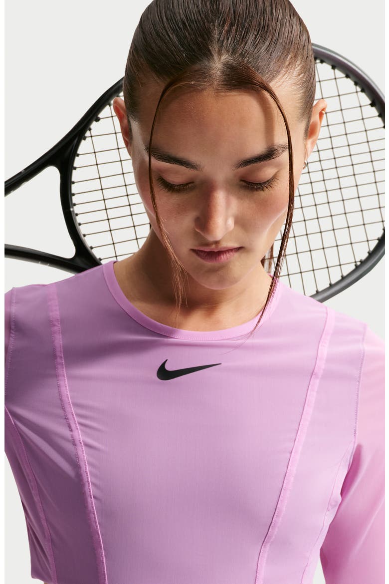 Court Slam Crop Long Sleeve Tennis Top, Alternate, color, LIGHT MAGENTA/ TATTOO