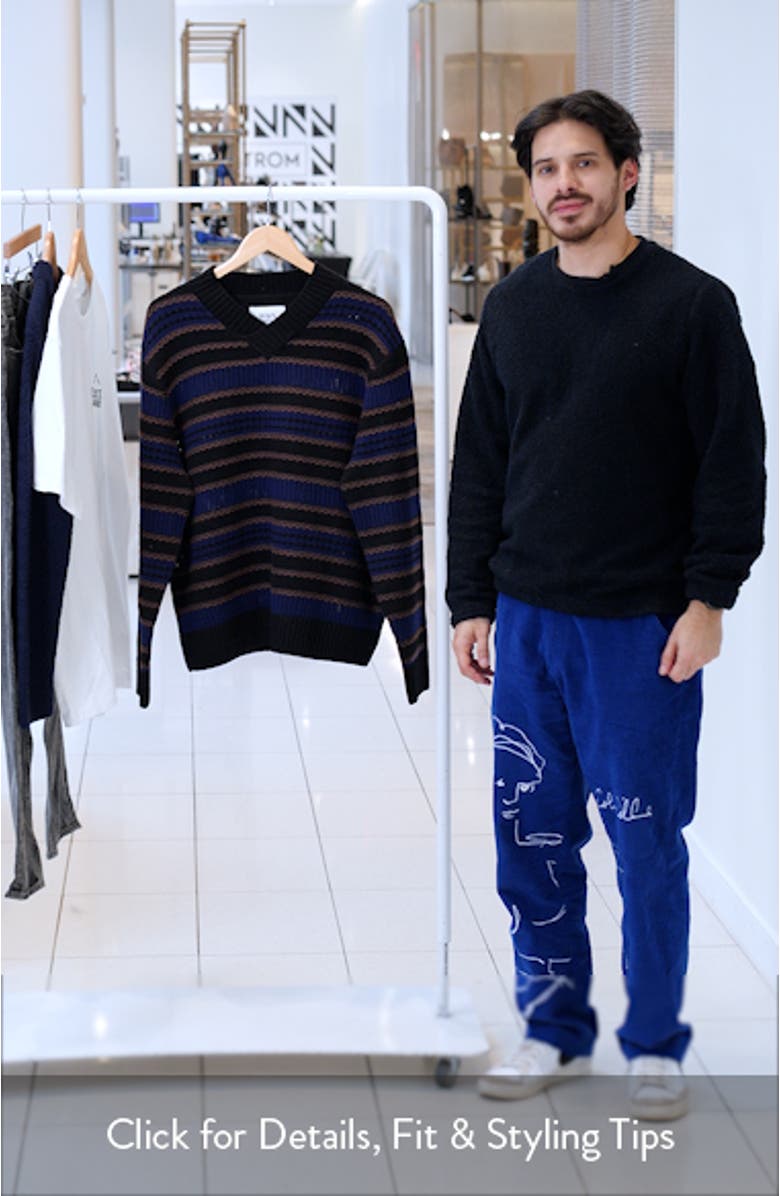 Scafell Stripe Wool V-Neck Sweater, sales video thumbnail