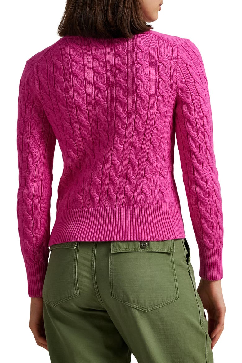 Cable Knit Cotton Crewneck Cardigan, Alternate, color, REGATTA PINK