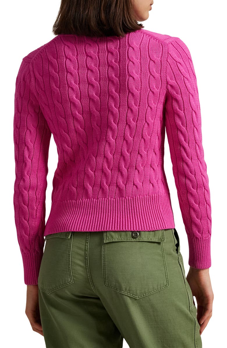 Polo Ralph Lauren Cable Knit Cotton Crewneck Cardigan, Alternate, color, 