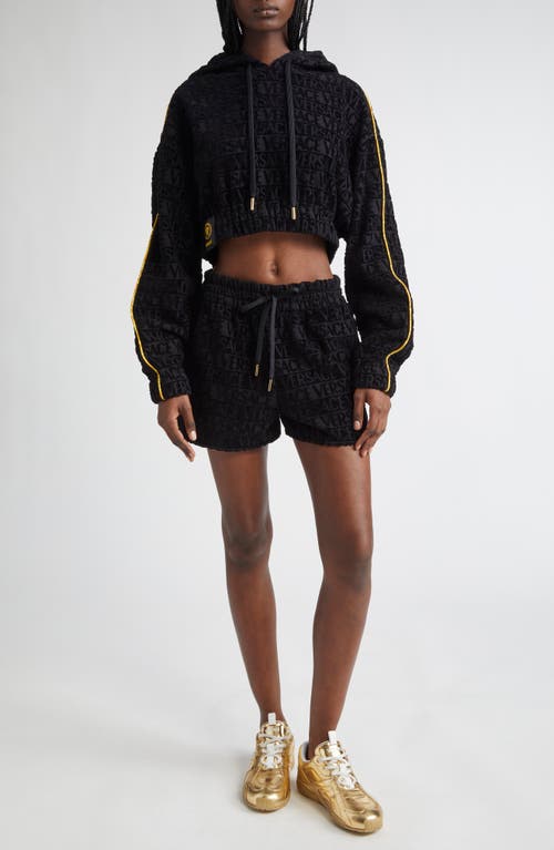 Versace I Heart Baroque Terry Cloth Shorts In Black-gold