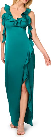 【海外限定】AdriannaPapell ドレス☆Adrianna By Green Stretch Adrianna Papell Ruffle Stretch Satin Column Gown | Nordstrom