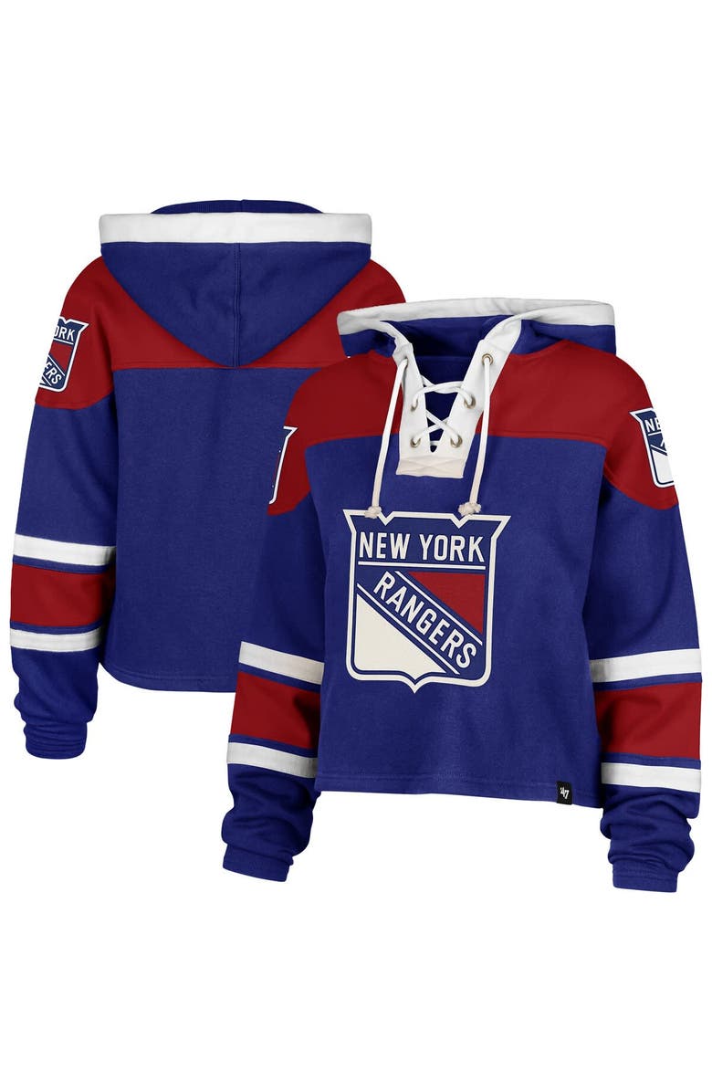 '47 Women's '47 Blue New York Rangers Cropped Superior Lacer Pullover Hoodie, Alternate, color, Blue
