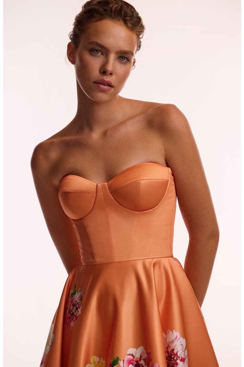 A-Line Satin Floral Print Midi Dress for Cocktail Events, Alternate, color, Orange Floral