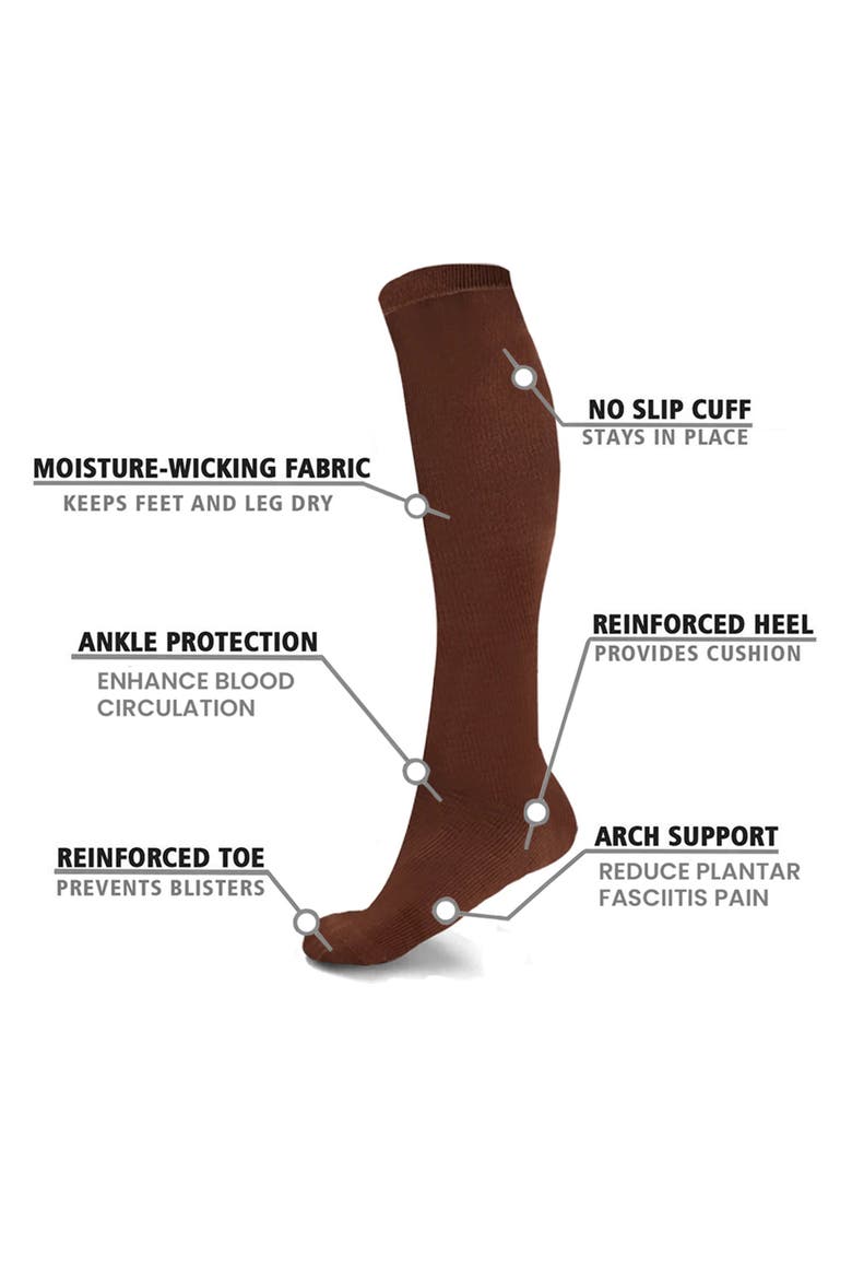 6-Pack Elite Comfort Knee Length Compression Socks, Alternate, color, BROWN