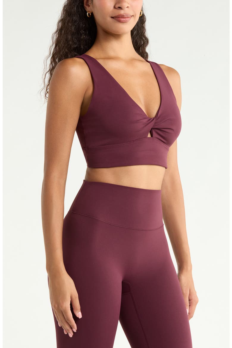 Zen Twist Sports Bra, Alternate, color, BURGUNDY STEM