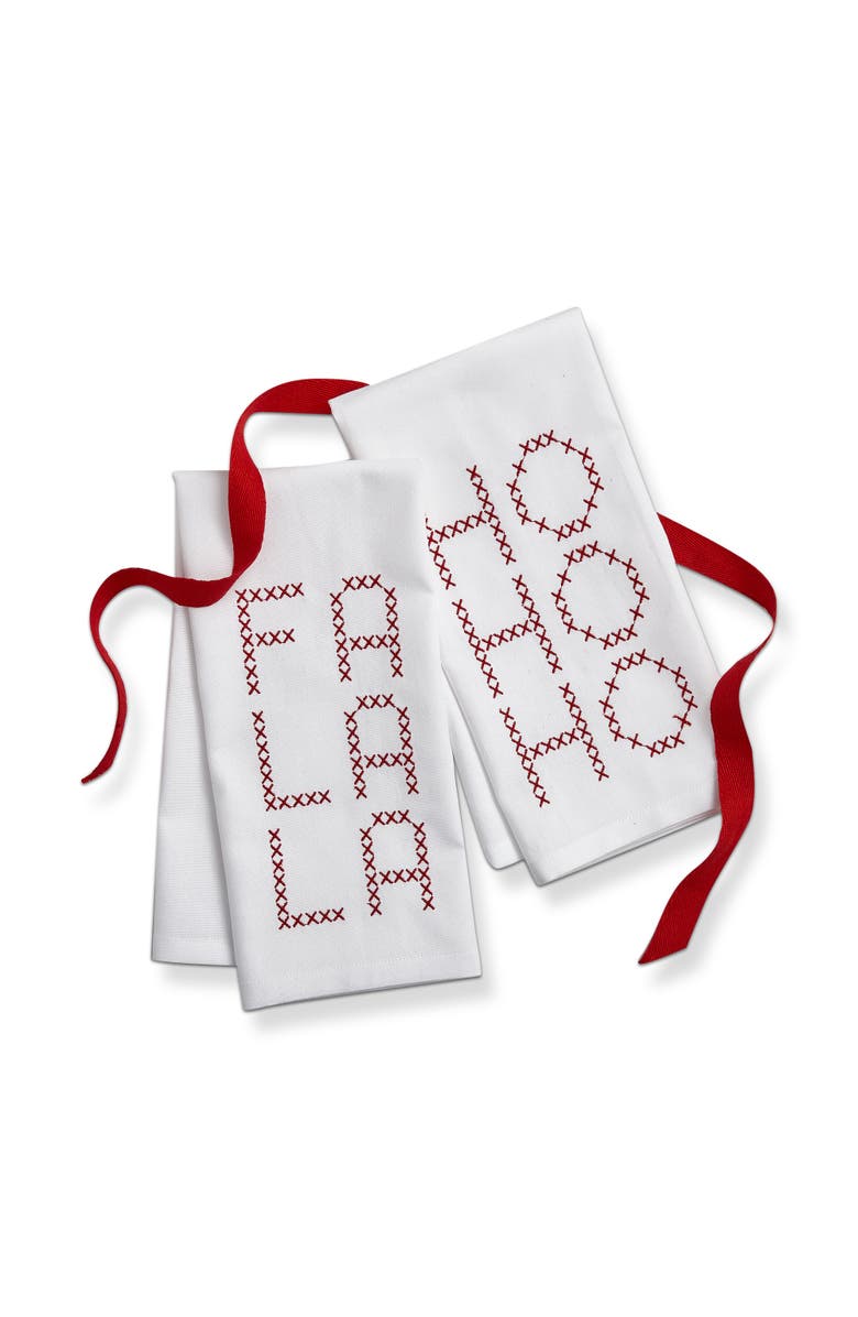 tag Ho Ho Ho Fa La La Embroidered Guest Towels Set of 2 Cotton, Main, color, White